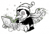 Logo de ecn-apps, un pingüino programando en una computadora.